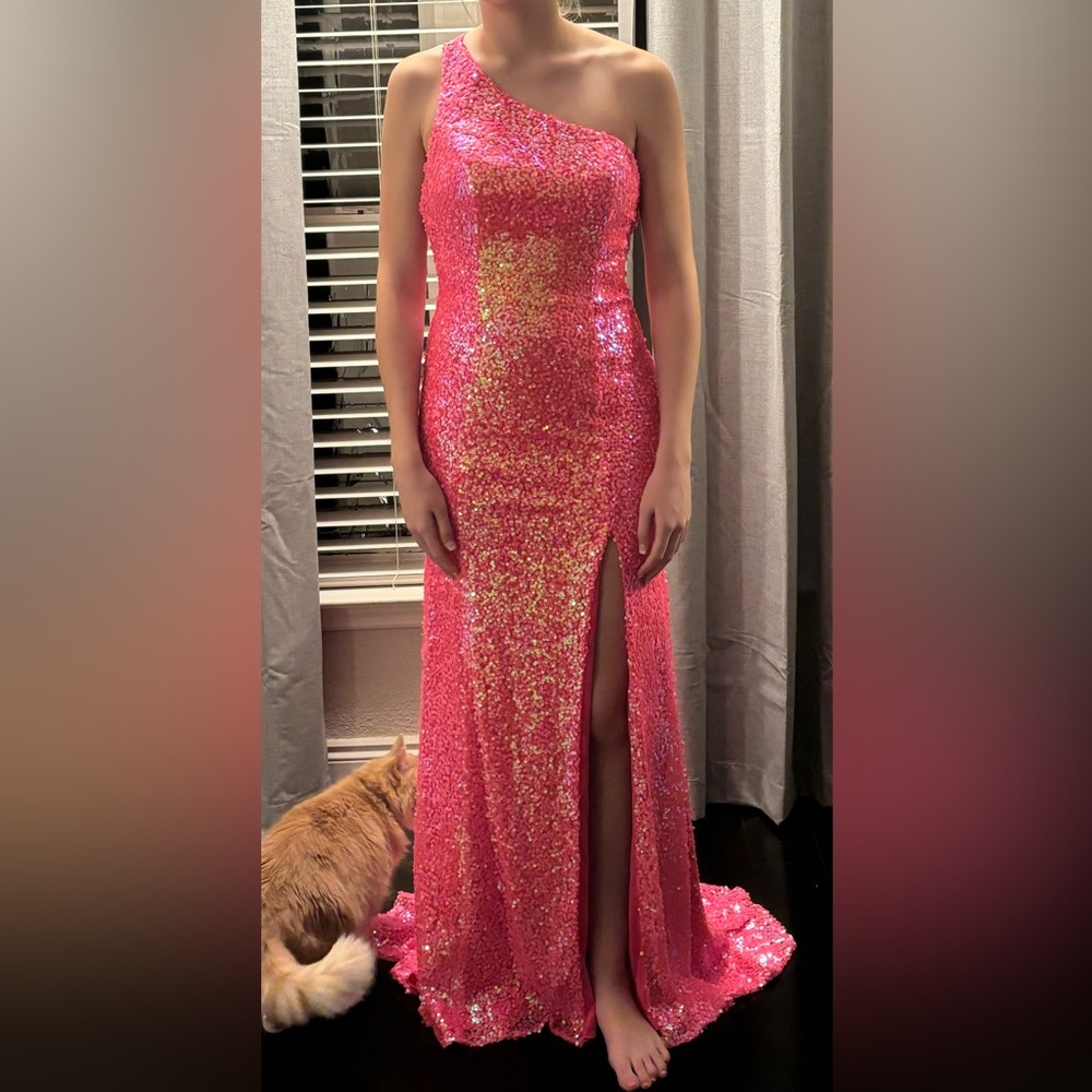 Pink Sequined Formal Dress with Train